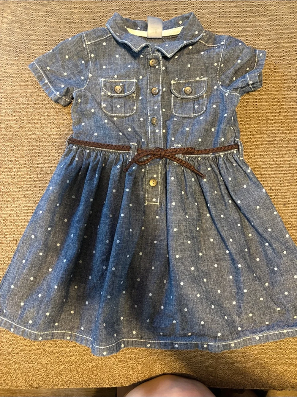 Carters Denim Polka Dot Dress and Blue Stripe Cotton Dress Set 18 months